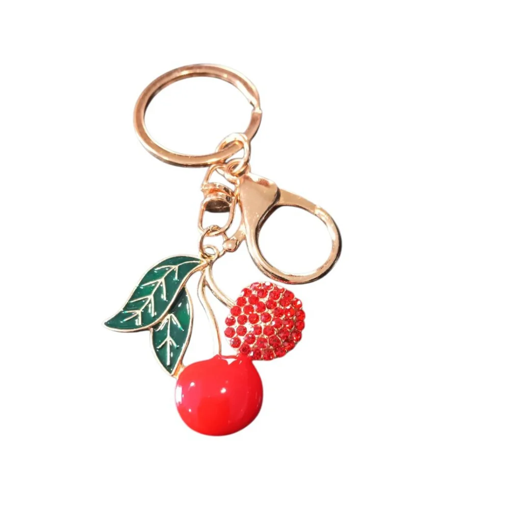 Bling Rhinestone Cherry Keychain Purse Backpack Charm